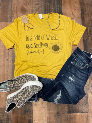 Mustard Kansas Sunflower Graphic Tee-Graphic tee-It&#x27;s Personal Boutique LLC