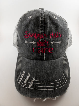 Summer hair don't care hat-hats-Grey/Pink-It&#x27;s Personal Boutique LLC