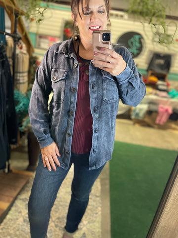 Blue Grey Mineral Washed Shacket