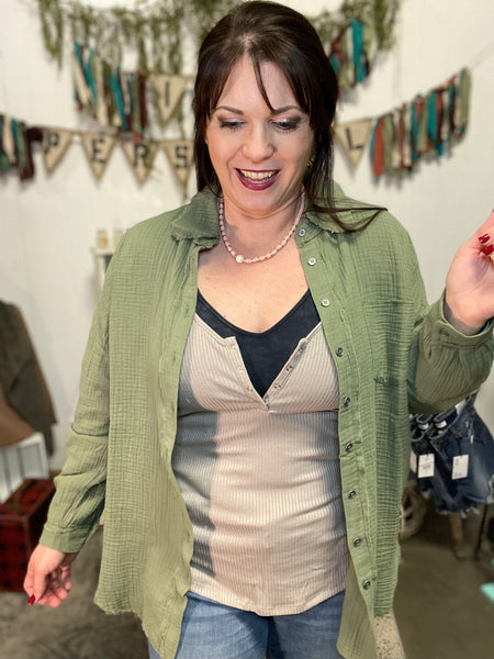 Lt. Mocha Ribbed Half Snap Cami