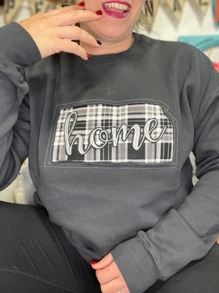 Charcoal Plaid Home Sweatshirt-Sweatshirts-It&#x27;s Personal Boutique LLC