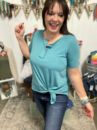 Dusty Teal Short Sleeve Button Down-Short sleeve-It&#x27;s Personal Boutique LLC