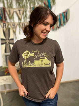 Small Town Girl Graphic Tee Brown-Graphic tee-It&#x27;s Personal Boutique LLC
