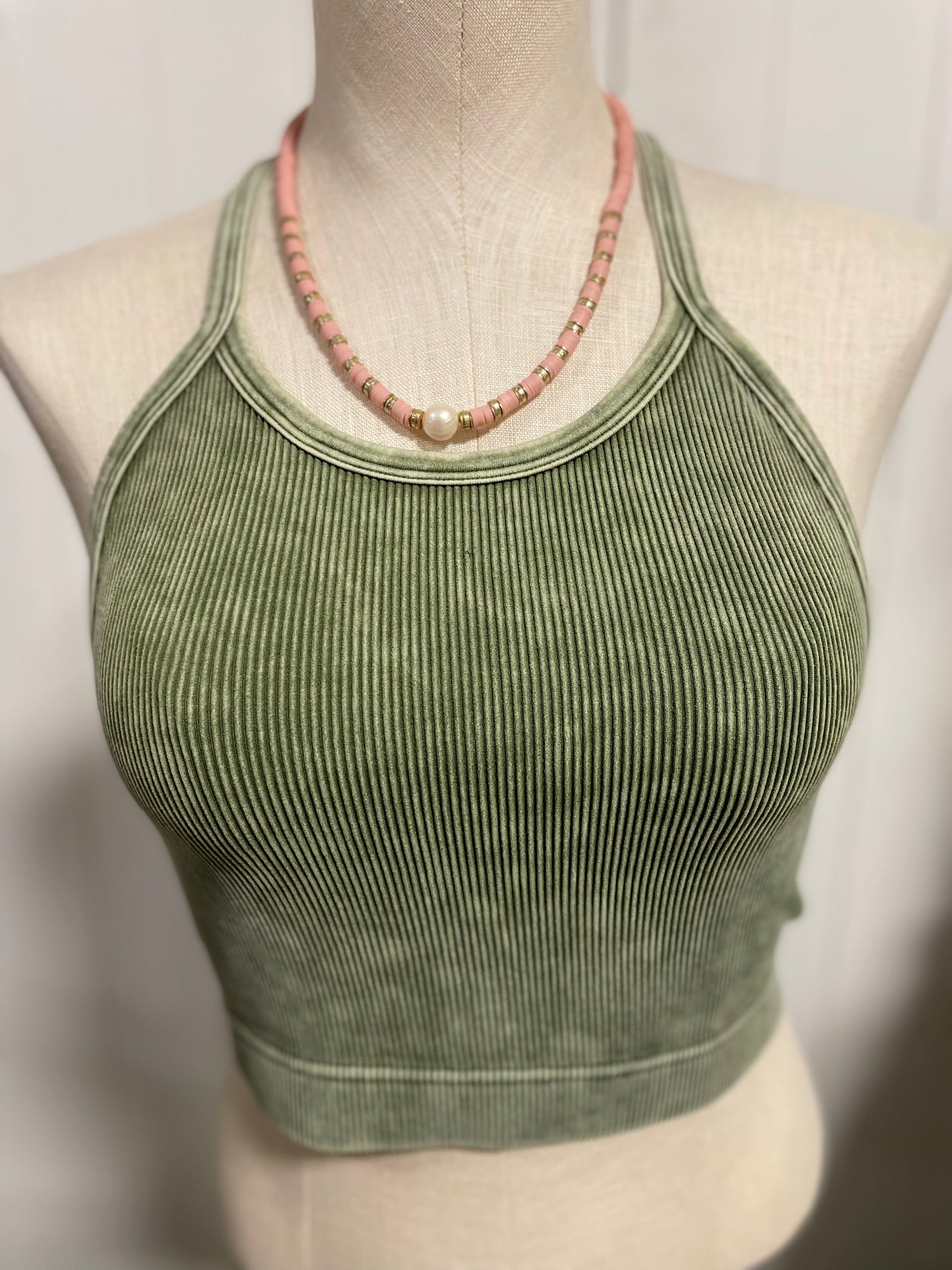 Ash Olive Curvy Ribbed Cropped Cami Top