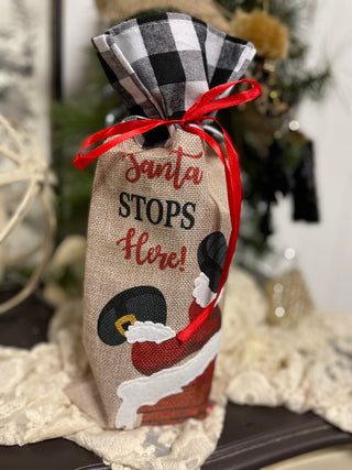 Santa Wine Bag-All the Things-Black/White-It&#x27;s Personal Boutique LLC
