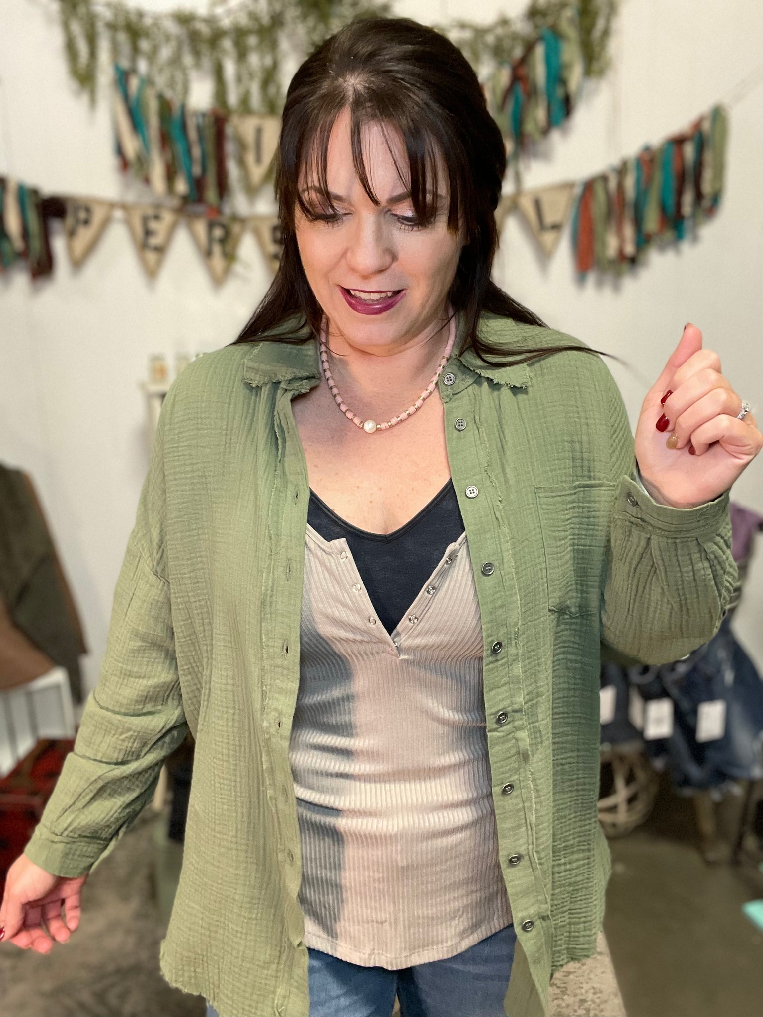 Lt. Olive Oversized Raw Edge