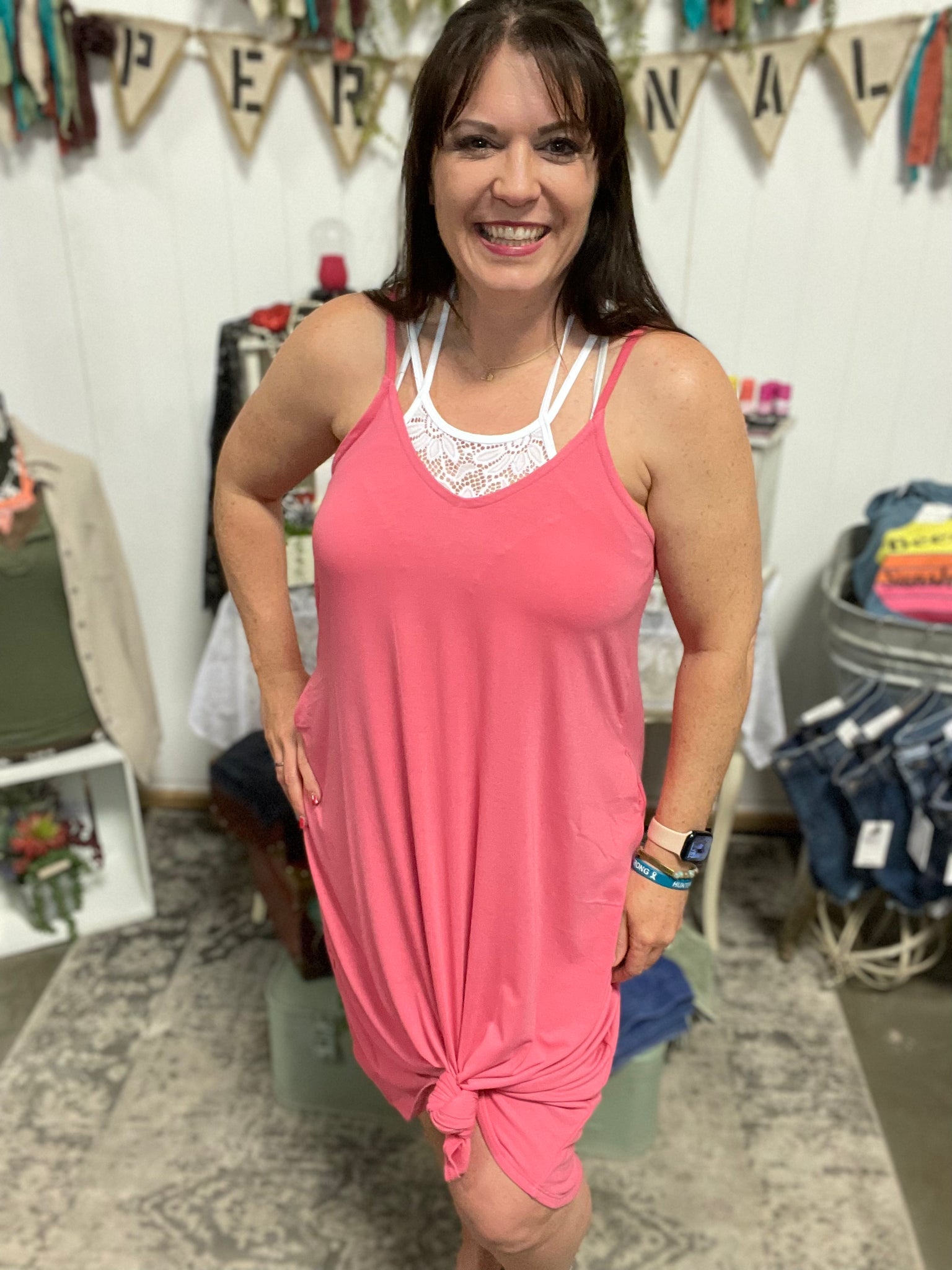 V-Neck Cami Dress Desert Rose
