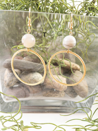 Earrings $10-Jewelry-Gold hoops w/white bead-It&#x27;s Personal Boutique LLC
