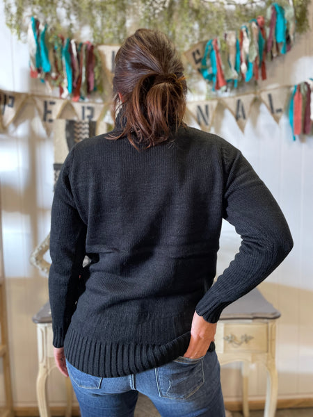 Black Braided Front Turtleneck Sweater
