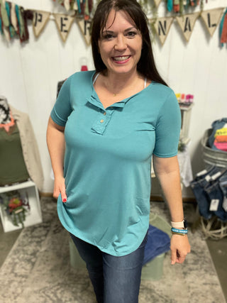 Dusty Teal Short Sleeve Button Down-Short sleeve-It&#x27;s Personal Boutique LLC
