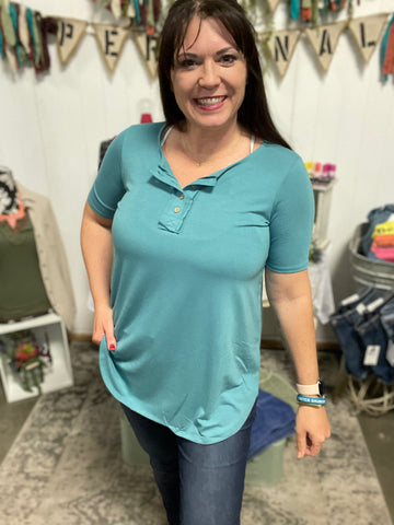 Dusty Teal Short Sleeve Button Down