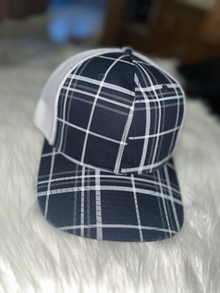 Black Plaid Trucker Hat-Hats-It&#x27;s Personal Boutique LLC