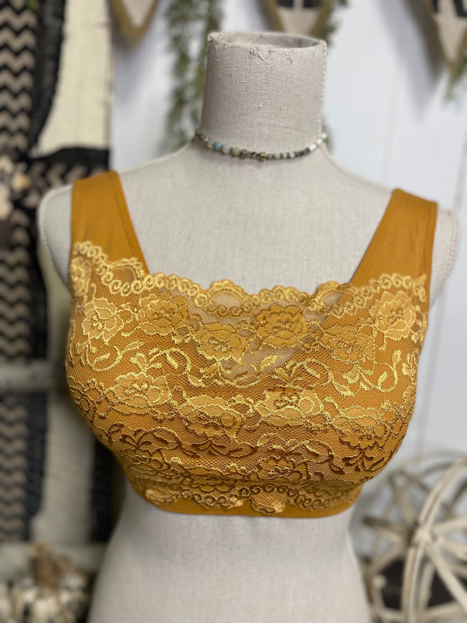 Golden Mustard Lace Front Bralette