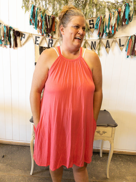 Coral Halter Tank Dresses