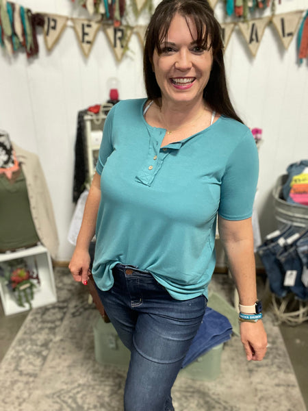 Dusty Teal Short Sleeve Button Down