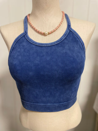 Lt. Navy Curvy Vintaged Ribbed Cami Top-Bralette-It&#x27;s Personal Boutique LLC