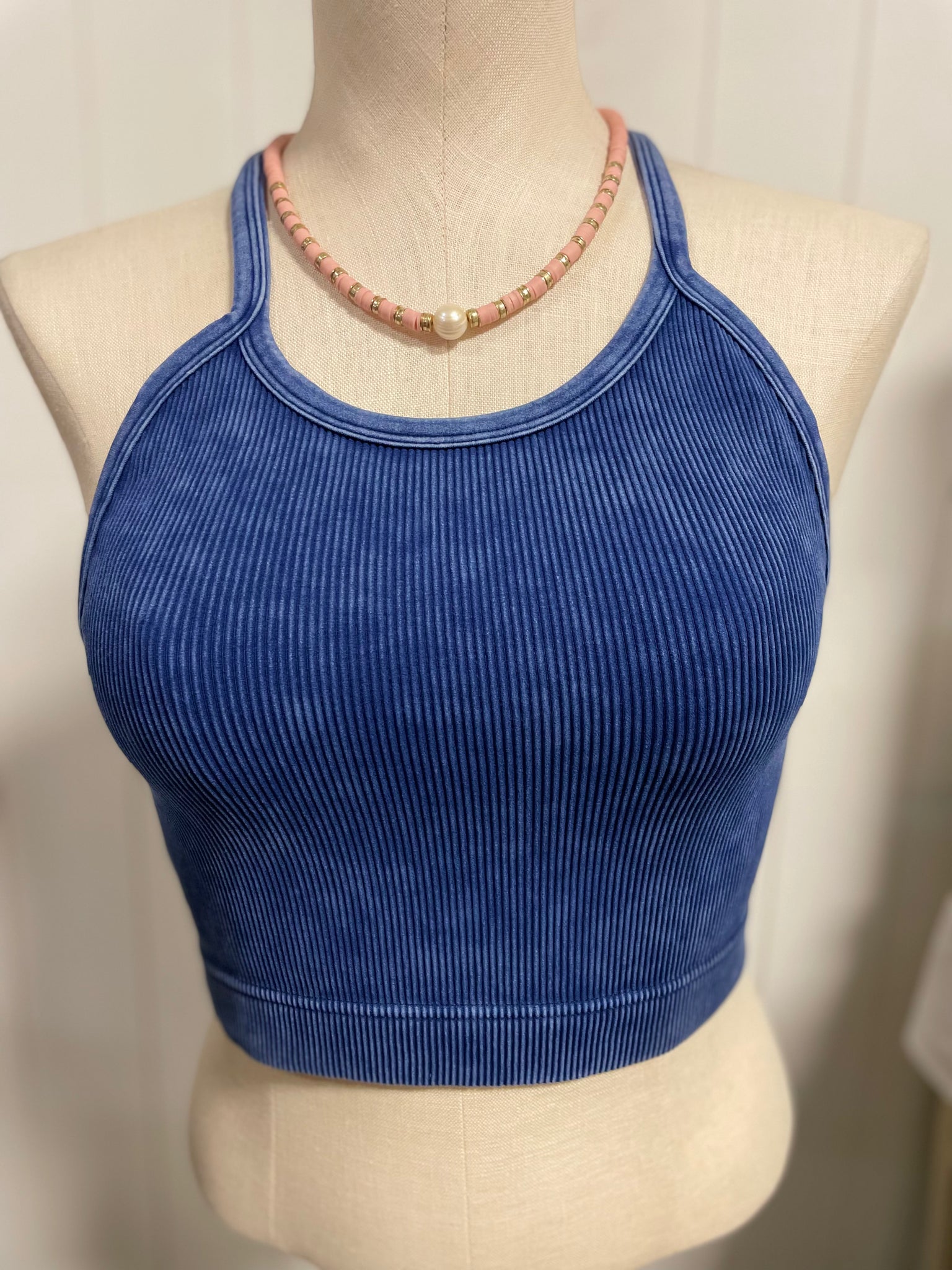 Lt. Navy Curvy Vintaged Ribbed Cami Top