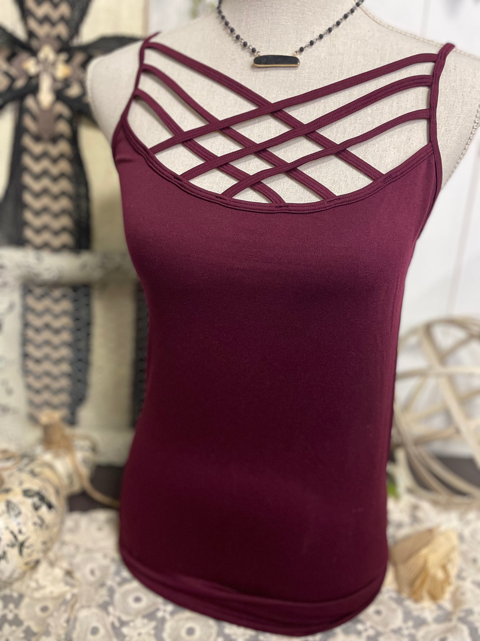 DK Burgundy Criss Cross Cami