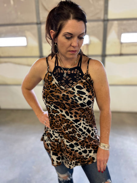 Leopard print spaghetti cami