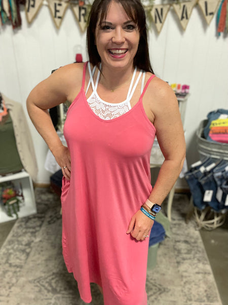V-Neck Cami Dress Desert Rose