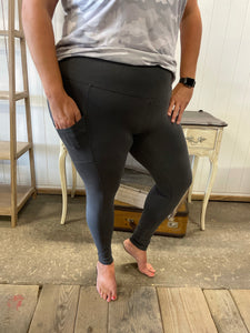 Ash Grey Wide Waist Band Pocket Leggings