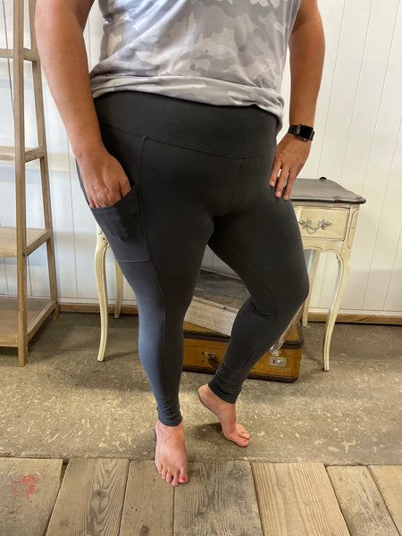 Ash Grey Wide Waist Band Pocket Leggings