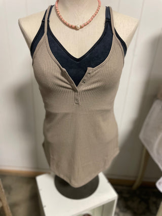 Lt. Mocha Ribbed Half Snap Cami-Tanks-It&#x27;s Personal Boutique LLC