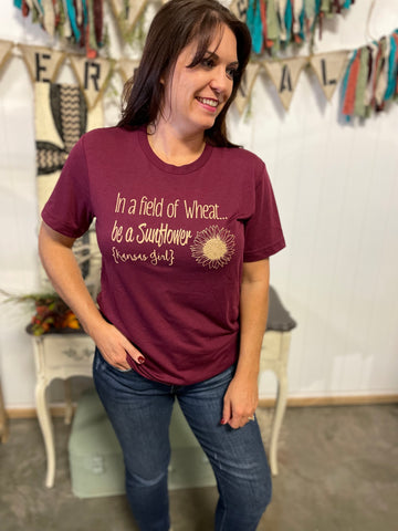 Maroon Kansas Sunflower Graphic Tee