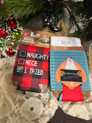 Christmas koozies-Holiday-Naughty Nice Tried-It&#x27;s Personal Boutique LLC