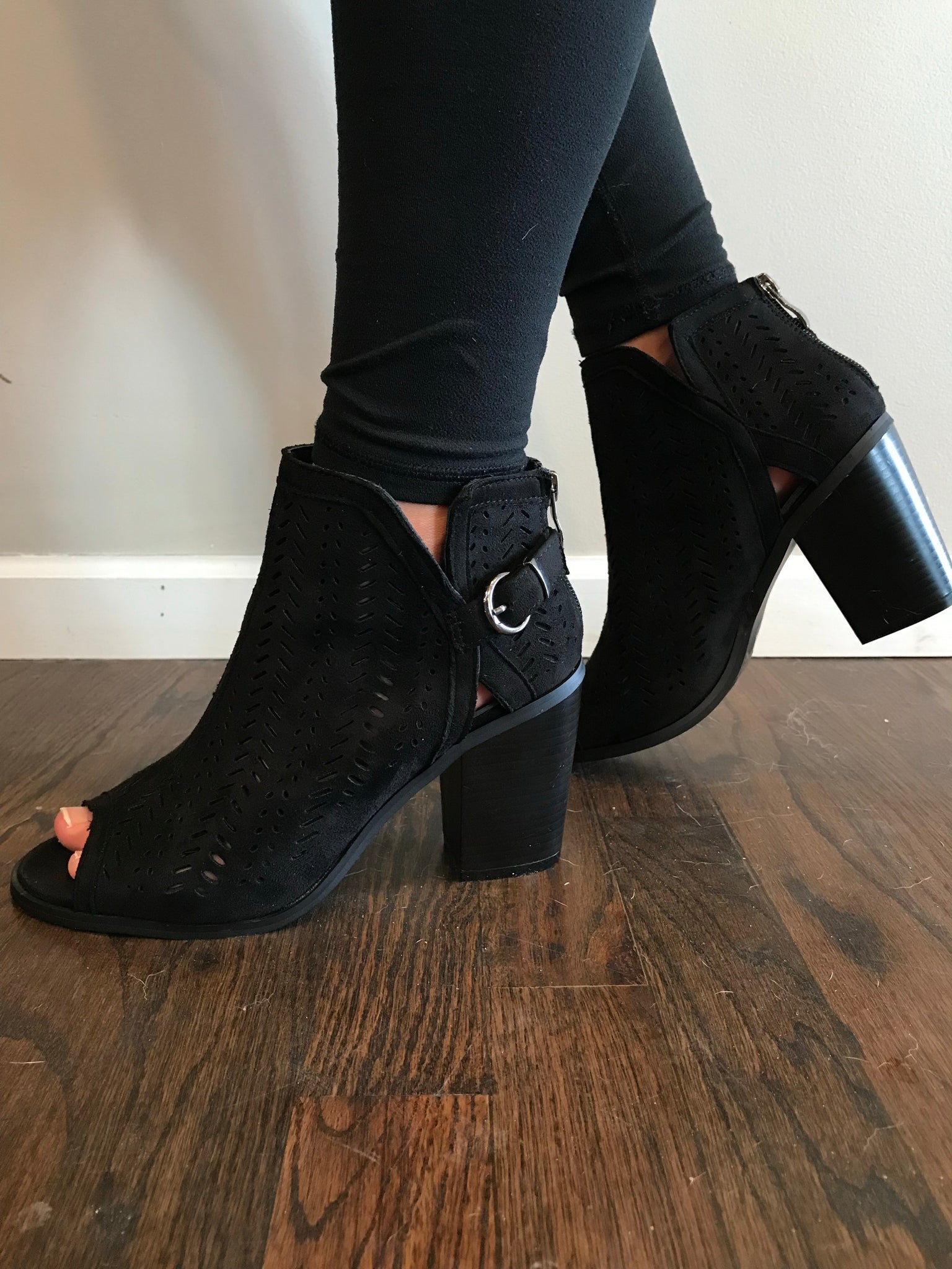 Black Toeless heeled booties