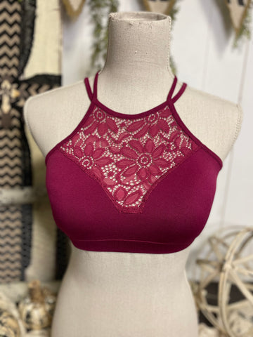 Wine Floral Bralette