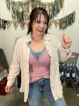 Lt Rose. Ribbed Half Snap Cami-Tanks-It&#x27;s Personal Boutique LLC